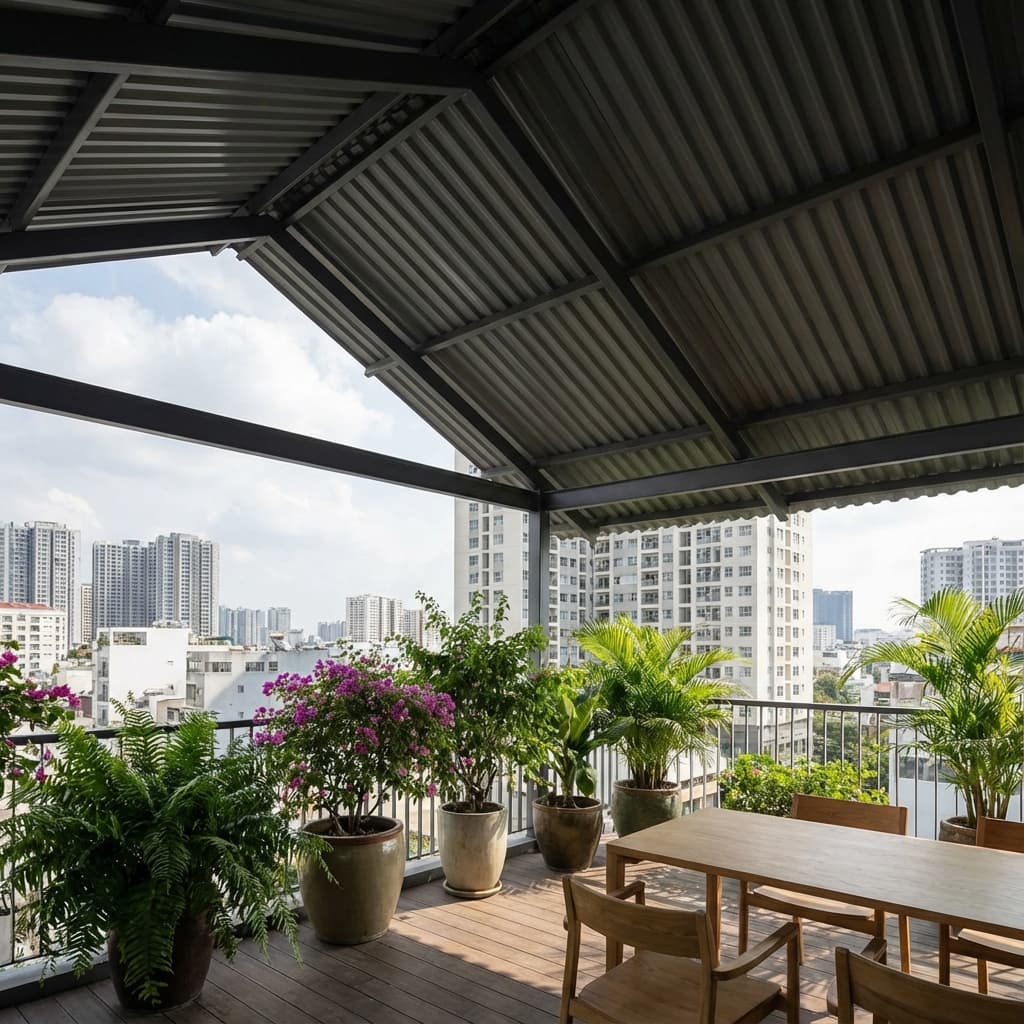 Lợp mái tôn sân thượng chống nóng - Tận hưởng không gian mát mẻ